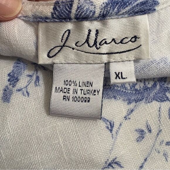 J Marco 100% Linen Blue & White Floral Sleeveless Top Women's sz XL preworn - Picture 7 of 7